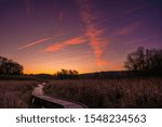 Beautiful sunrise over the boardwalk in Wawayanda state park. Stairway to heaven is 2.9 miles long hiking trail via Appalachian trail located near Vernon, New Jersey. The Appalachian trail is the long