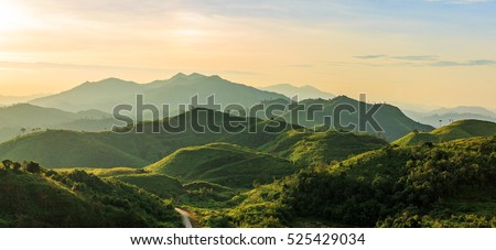 Beautiful sunrise over the mountain range at the west of thailand