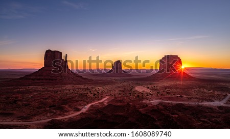 Beautiful sunrise over the red rocks of Monument Valley in Arizo