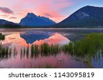 Beautiful sunrise over Vermillion Lake , Banff National Park, Alberta, Canada. Vermilion Lakes are a series of lakes located immediately west of Banff, Alberta