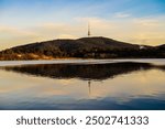 The beautiful sunrise reflecting on lake burley griffin, Canberra, in the morning