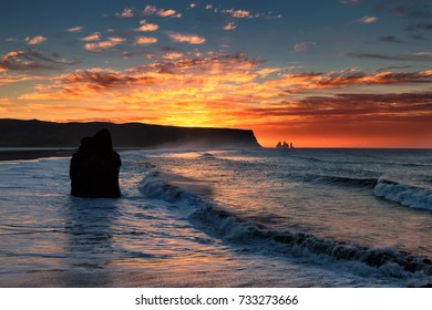 Beautiful Sunrise At The South Coast Of Iceland