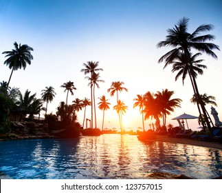 Beautiful Sunset At A Beach Resort In The Tropics