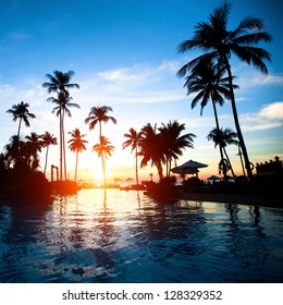 Beautiful Sunset At A Beach Resort In The Tropics