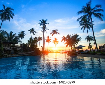 Beautiful Sunset At A Beach Resort In Tropics