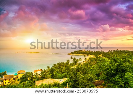 Beautiful sunset. Beach in Unawatuna, Sri-Lanka