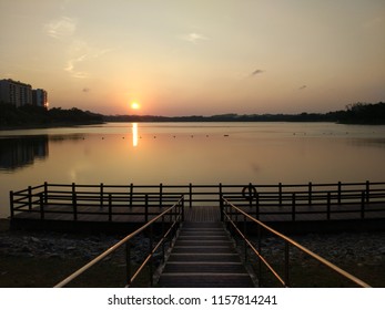 Beautiful Sunset In The Bedok Reservoir, Singapore.