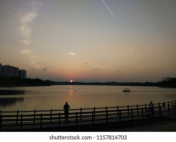 Beautiful Sunset In The Bedok Reservoir, Singapore.