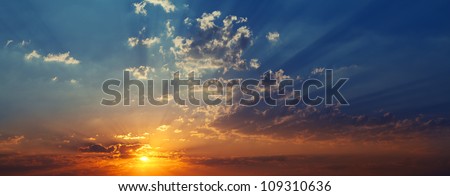 beautiful sunset with blue sky and clouds
