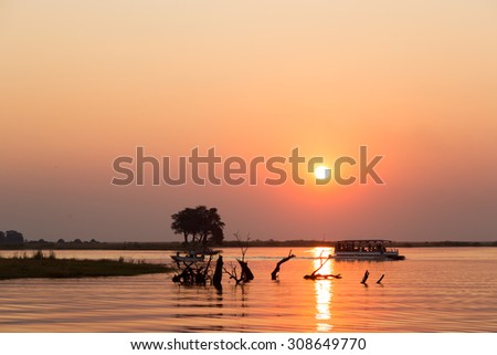 Beautiful sunset in the Chobe River, Botswana, Africa