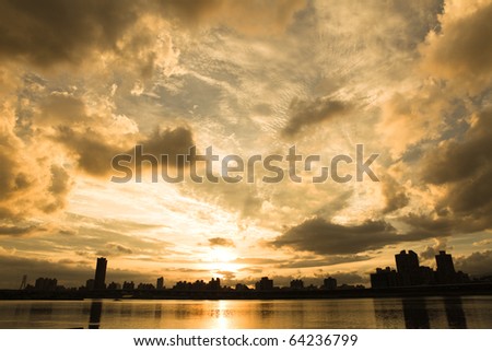 Beautiful sunset and the clouds with river
