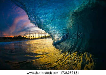 Beautiful sunset colors and wave in the west coast of Puerto Rico.