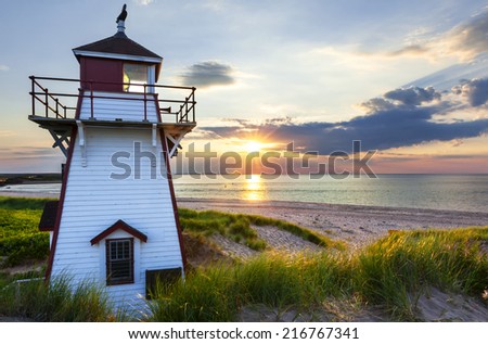 Beautiful sunset at Covehead Harbour lighthouse, Prince Edward Island, Canada