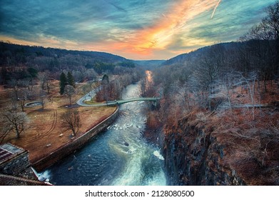 Beautiful Sunset At Croton Dam Reservoir Valley Of New York City