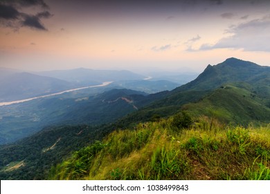 Beautiful sunset in Doi-pha-tang border of Thailand and Laos, Chiangrai providence Thailand.