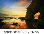 beautiful sunset at el matador beach malibu california