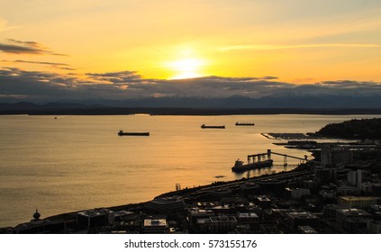 Beautiful Sunset Of Elliott Bay In Seattle