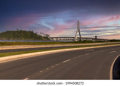 Beautiful Sunset in front of Ilhéus-Pontal Bridge, Ilheus, Bahia, Brazil.