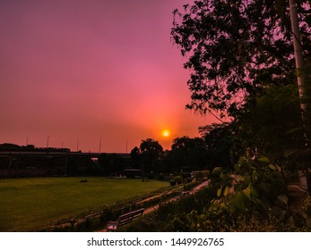 Beautiful Sunset In Lahore Over Metro. 