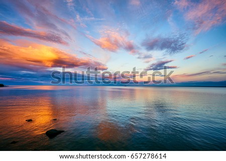 Beautiful sunset Lake Superior Lake walk Canal Park, Duluth, Minnesota,                   