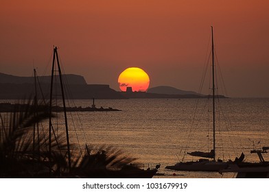 Beautiful Sunset landscape view in Ibiza Spain