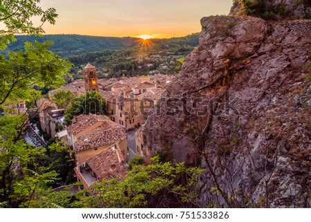 Beautiful sunset in the lovely village of Moustiers Sainte Marie in France