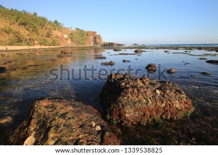 Beautiful Sunset Moment Siung Beach Pemandangan Stock Photo