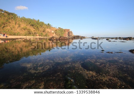 Beautiful Sunset Moment Siung Beach Pemandangan Stock Photo