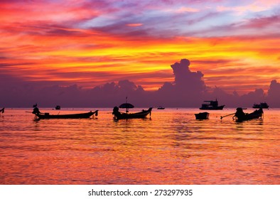 Beautiful Sunset On The Beach. Krabi, Thailand