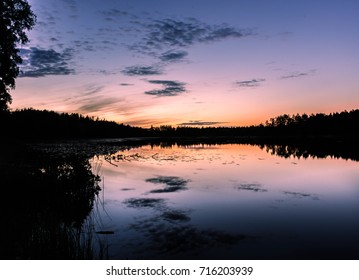 Beautiful Sunset On The Lake In Midnight Sun, Sweden