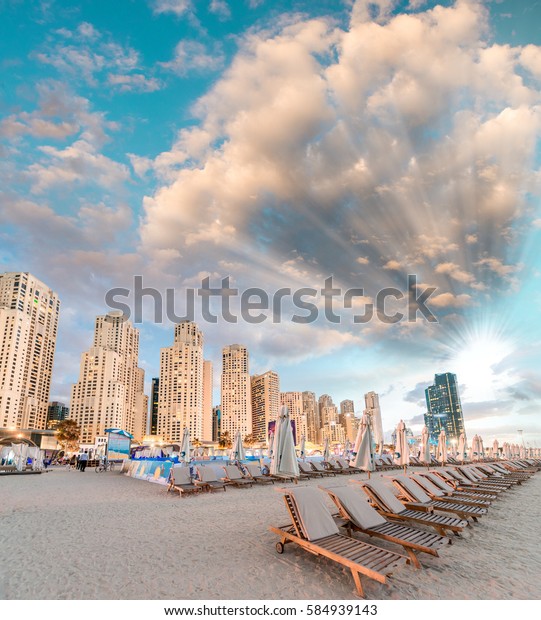 Beautiful Sunset On Marina Beach Dubai Royalty Free Stock Image