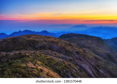 Beautiful Sunset On The Mountains Of Serra Dos Órgãos National Park, Rio De Janeiro, Brazil