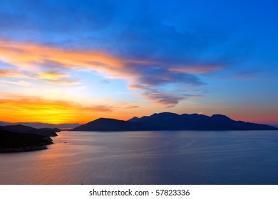 Beautiful Sunset Over Aegean Sea, Greece