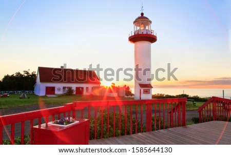 Beautiful sunset over Cap de la Madeleine Lighthouse in Gaspesie, Quebec, Canada
