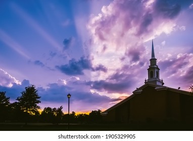 Beautiful Sunset Over Midwestern Church In Summer 