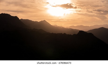 Beautiful Sunset Over Mountains In The Coachella Valley Of The Californian Desert With Copy Space