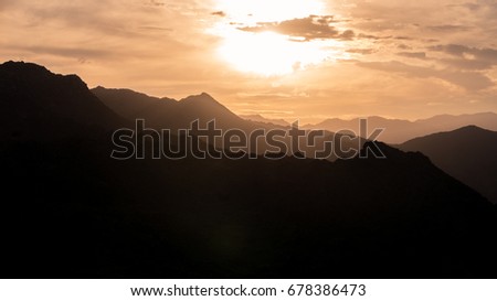 Beautiful Sunset Over Mountains In The Coachella Valley Of The Californian Desert With Copy Space