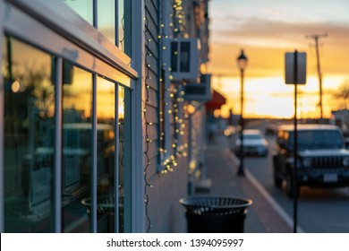 Beautiful Sunset Over Popular Street In Cape Town Massachusetts, Beach Town Harbor 