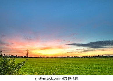 2,177 Beautiful sunset over a paddy field Images, Stock Photos ...