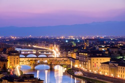 Beautiful Sunset Over The River Arno In Florence, Italy,