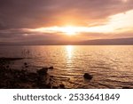 Beautiful sunset over the Sea of Galilee in Israel.