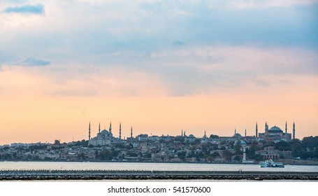 Beautiful sunset over the skyline of Istanbul city, Turkey