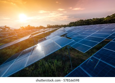 Beautiful sunset over Solar Farm - Shutterstock ID 578166598