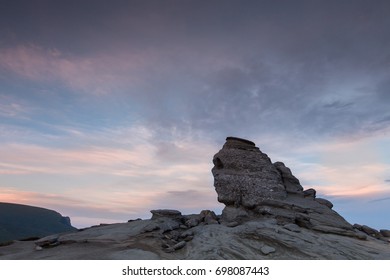 Beautiful sunset over Sphinx, Bucegi mountains Sphinx, Carpathian Mountains, Romania. Romanian Sphinx.