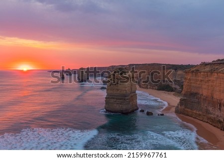 Beautiful sunset over The Twelve Apostles. Port Campbell National Park. Great Ocean Road, Victoria, Australia.