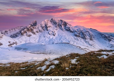 Beautiful sunset over winter mountains