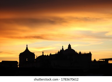 Beautiful sunset overlooking the largest Cathedral in Central America, the Cathedral of León, Nicaragua.