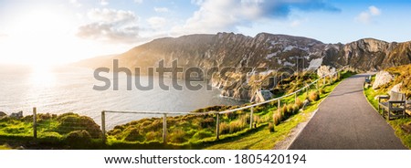 Beautiful Sunset Panorama at Slieve League in Ireland Donegal 