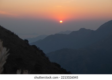 Beautiful Sunset At Sunset Peak, Lantau Island, Hong Kong