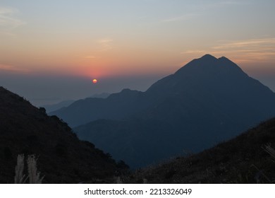 Beautiful Sunset At Sunset Peak, Lantau Island, Hong Kong